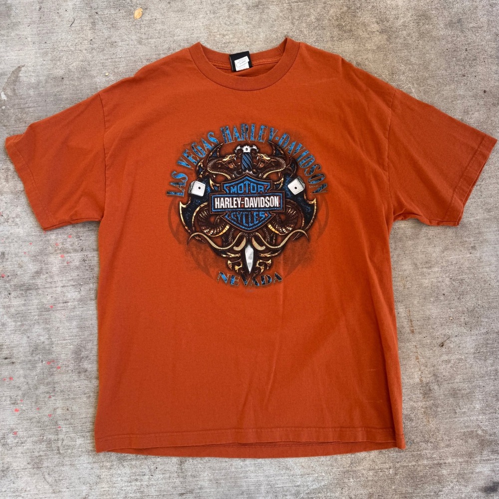 Harley Davidson y2k Las Vegas Nevada T-Shirt Mens XL Burnt Orange Graphic Dice